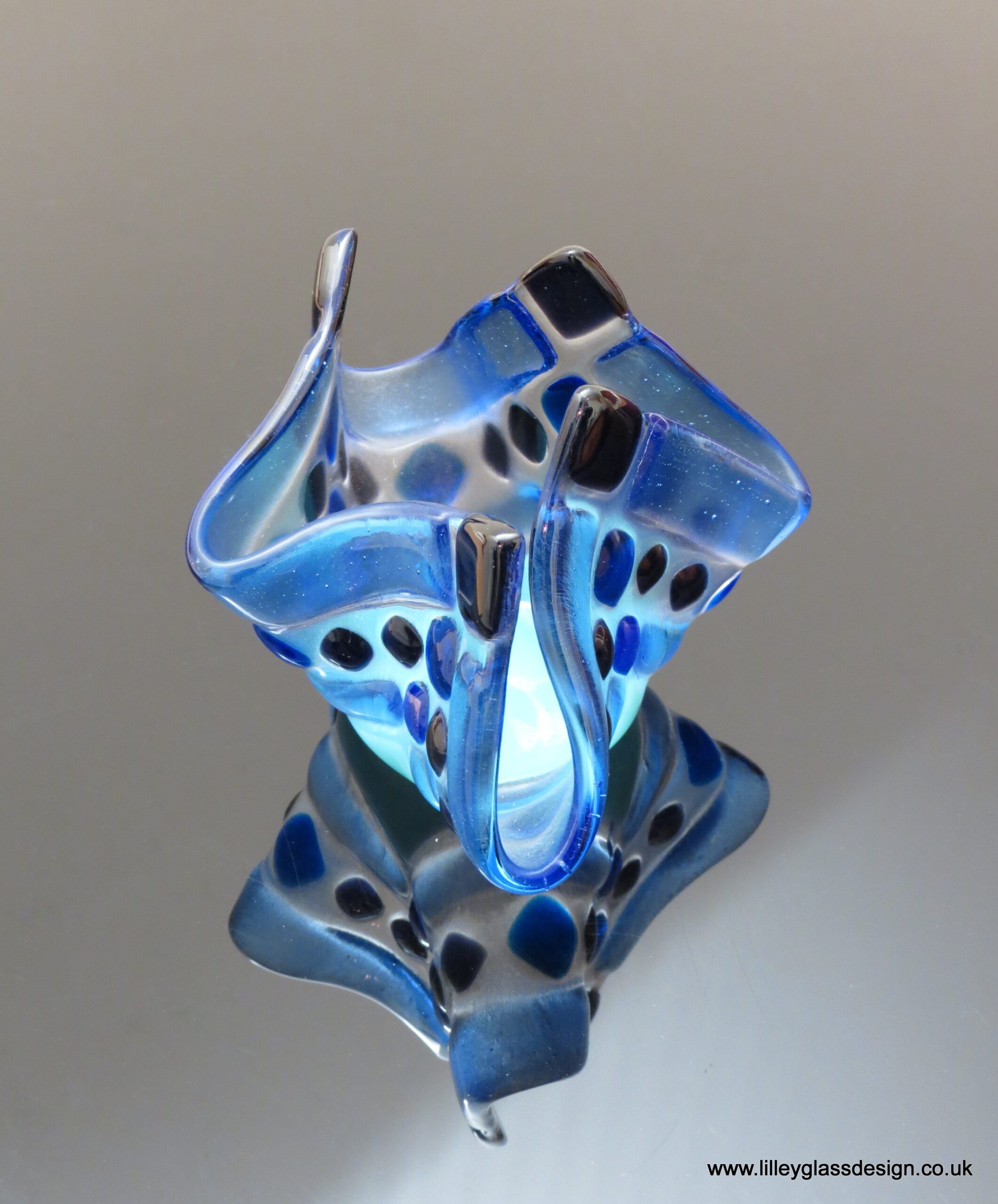 Blue And Purple Tea Light Holder Lilley Glass Designs