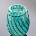 Green stripey blown glass vase