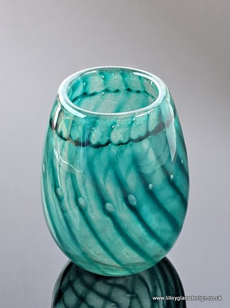 Green stripey blown glass vase