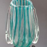 Tall green stripey blown glass vase