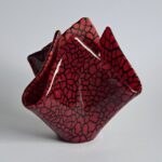 Red and Black Crackle Folded Flower Vase